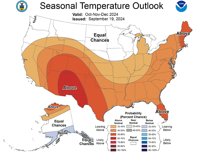 Seasonal temperature outlook from the National Weather Service's Climate Prediction Center. 