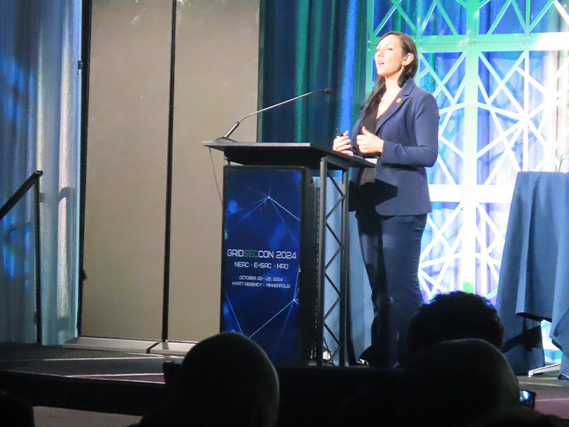 CISA Chief Meteorologist Sunny Wescott delivers a keynote address at GridSecCon in Minneapolis.