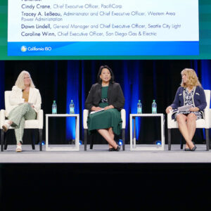 From left: PacifiCorp CEO Cindy Crane, WAPA CEO Tracey LeBeau and Seattle City Light CEO Dawn Lindell. 