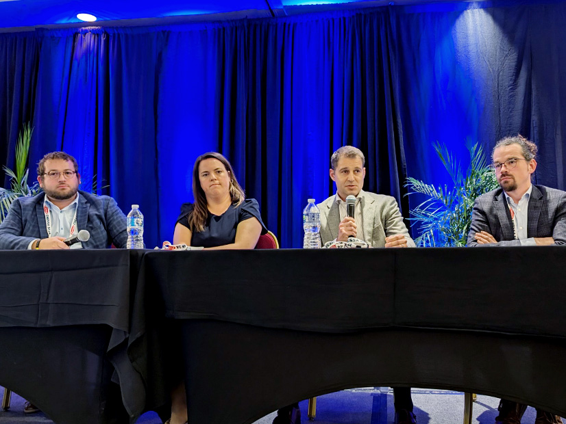 At CHESSA's Solar Focus conference, talking solar policy with Trump back in the White House were (from left) Scott Elias (moderator), Clean Capital; Alison Kennedy, Boundary Stone; Alex McDonough, Pioneer Public Affairs, and Ben Norris, SEIA. 