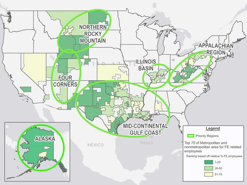 A map produced by the Department of Energy showing   for the Interagency Working Group on Energy Communities to focus on.