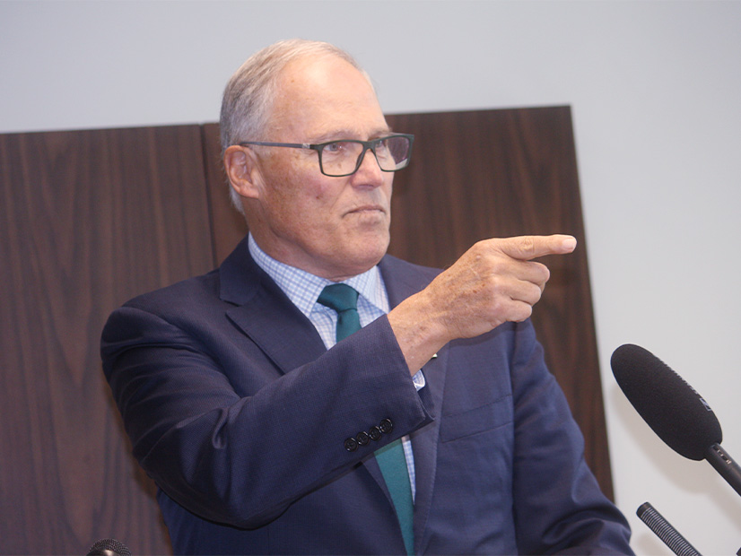 Washington Gov. Jay Inslee speaking at a Nov. 6 press conference in Seattle.