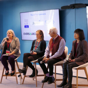 From left: moderator Sarah Shemkus, Energy News Network; Sarah Cullinan, MassCEC; Vinit Nijhawan, MassVentures; and Jenny Liu, Jupiter Power