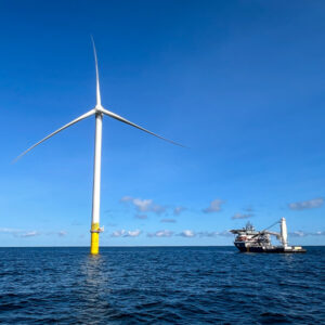 The first turbine installation is completed earlier this year at Revolution Wind off the New England coast.