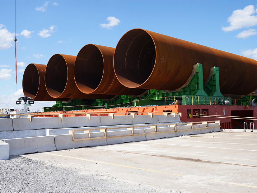 Components are stacked up for Dominion Energy's Coastal Virginia Offshore Wind project.