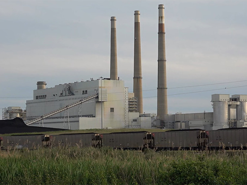 A train passes the Baldwin Power Plant in Illinois.