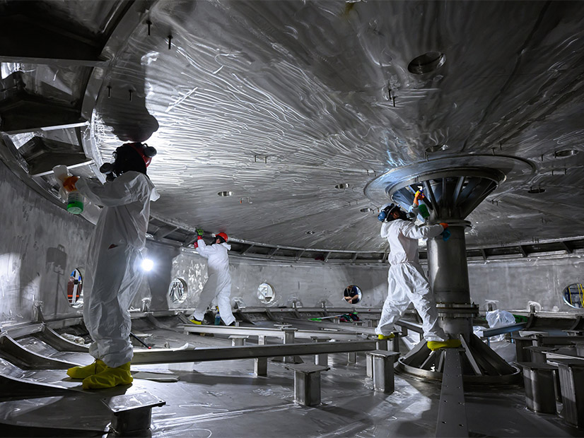 Commonwealth Fusion Systems personnel clean one of the cryostat chambers where the company tests magnets for SPARC, the tokamak nuclear fusion device it is designing.