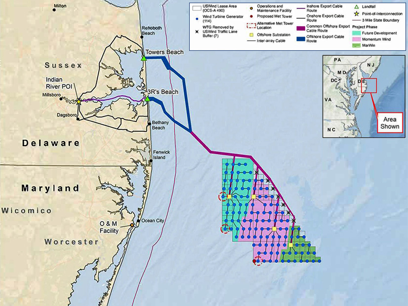 The planned layout of the Maryland Offshore Wind Project is shown.