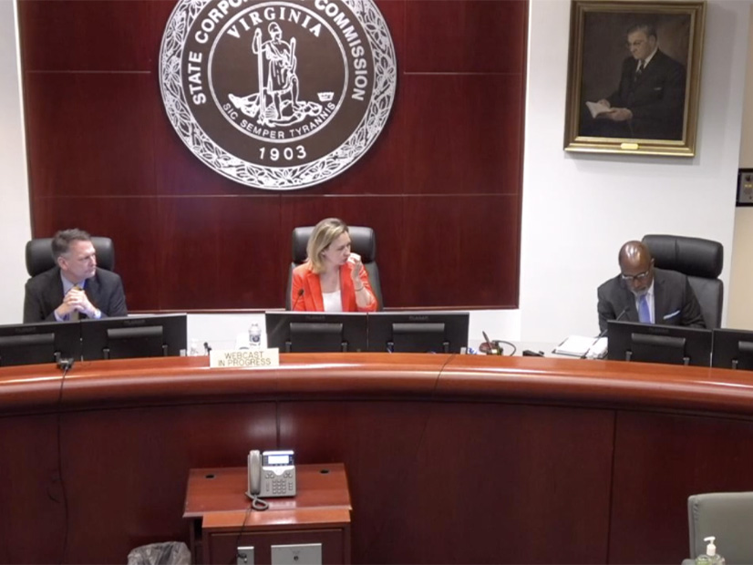 Virginia State Corporation Commissioners (from left) Samuel Towell, Kelsey Bagot and Jehmal Hudson preside over the technical conference on Dec. 16.