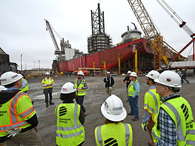 BOEM Director Elizabeth Klein and other Interior Department officials tour the Charybdis, the first U.S.-built offshore wind installation vessel, in Brownsville, Texas, in 2024.