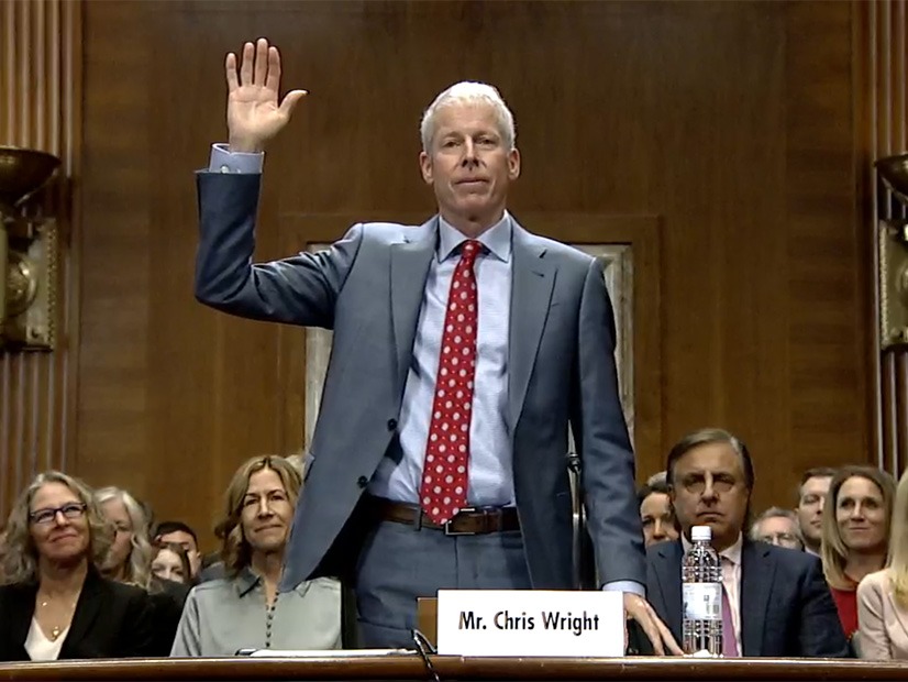 Chris Wright, nominee for energy secretary, is sworn in at his confirmation hearing before the Senate Energy and Natural Resources Committee on Jan. 15.