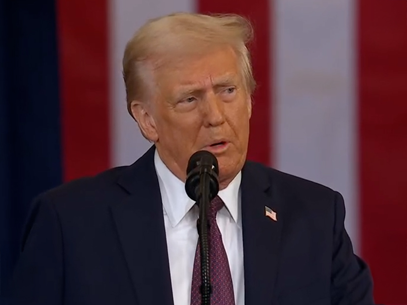 President Donald Trump delivers his second inaugural address in the Capitol rotunda on Jan. 20.