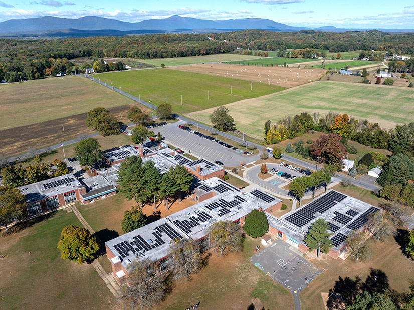 A New York Power Authority solar power project on the roof of an eastern New York school complex in October 2024