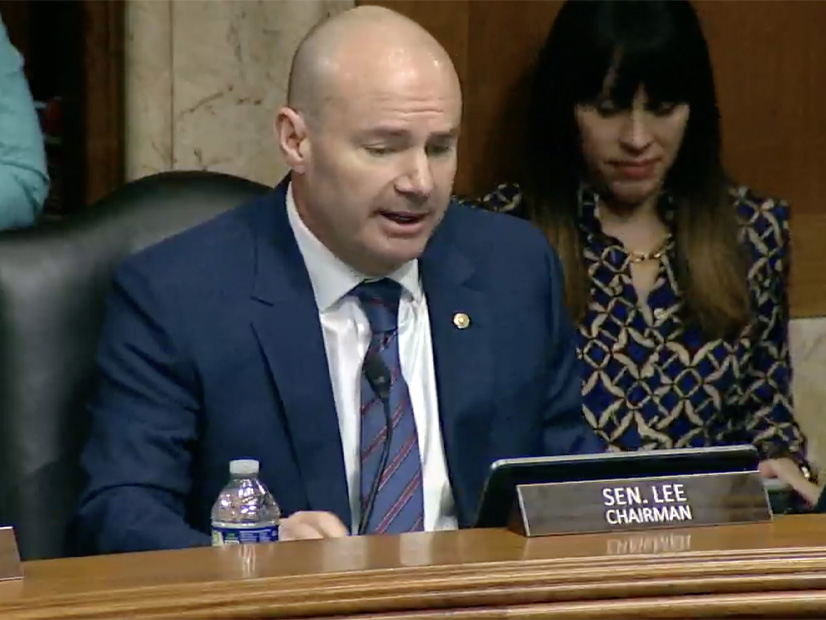 Chair Mike Lee, R-Utah, opens up the business meeting to advance President Trump's nominees on Thursday.