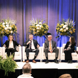 From left: Virginia State Corporation Commissioner Kelsey Bagot, American Clean Power's Carrie Zalewski, FERC Commissioner David Rosner, NYISO CEO Rich Dewey, Shell Energy North America CEO Carolyn Comer, and EPSA CEO Todd Snitchler.