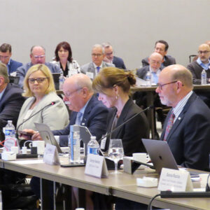 From left: Outgoing NERC MRC Chair Jennifer Flandermeyer; outgoing board Chair Ken DeFontes; new Chair Suzanne Keenan; and CEO Jim Robb.