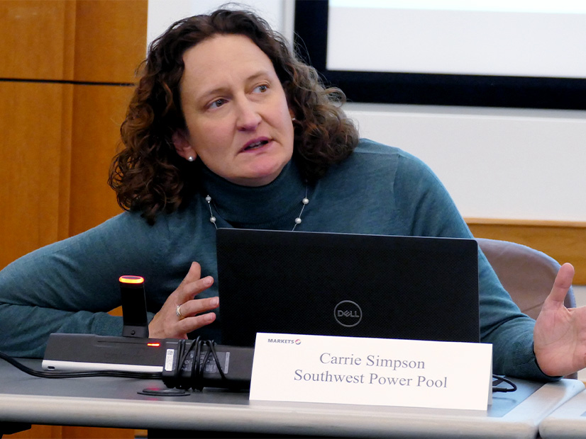 Carrie Simpson makes a point during an SPP Markets+ stakeholder meeting.