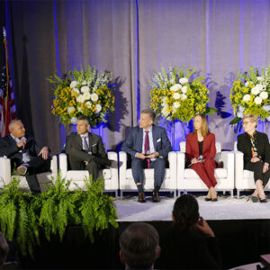 From left: IBEW's Chris Harris, Entergy Texas CEO Eliecer Viamontes, Duke Energy President Harry Sideris, Orange & Rockland CEO Michele O'Connell, Portland General Electric CEO Maria Pope and Southern Co. CEO Chris Womack at NARUC on Feb. 24.