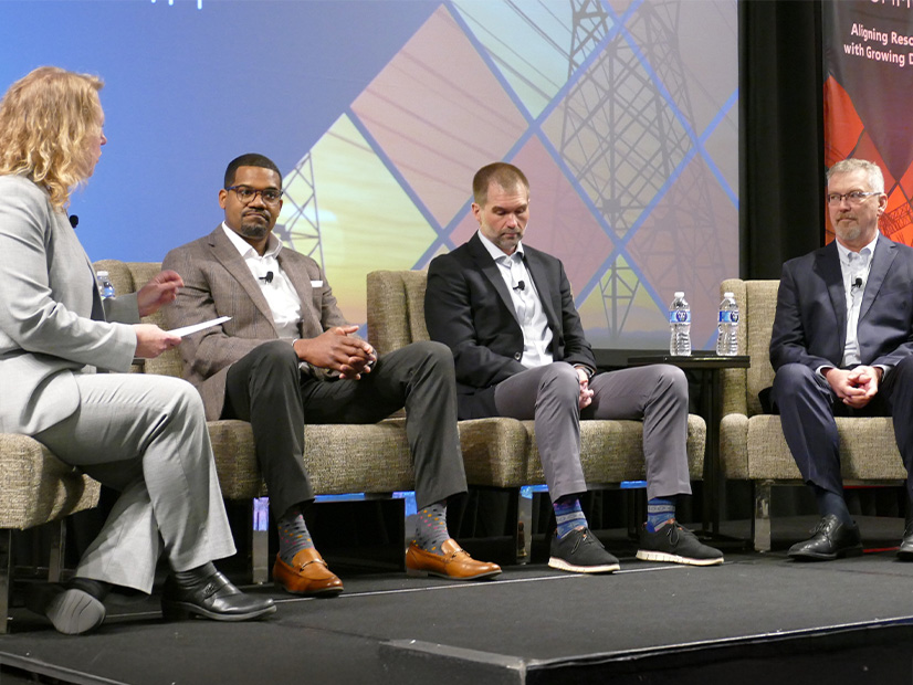 SPP director Irene Dimitry moderates a panel featuring (left to right) SPP's Antoine Lucas, PJM's Adam Keech and ERCOT's Woody Rickerson.